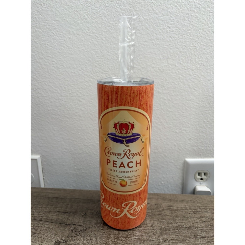 CROWN ROYAL PEACH BOTTLE TUMBLER- One 20oz Metal Insulated Tumbler, Lid & Straw